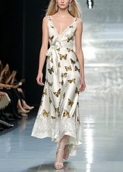 Casual Butterfly Print Draping Silk Bow Dresses Summer