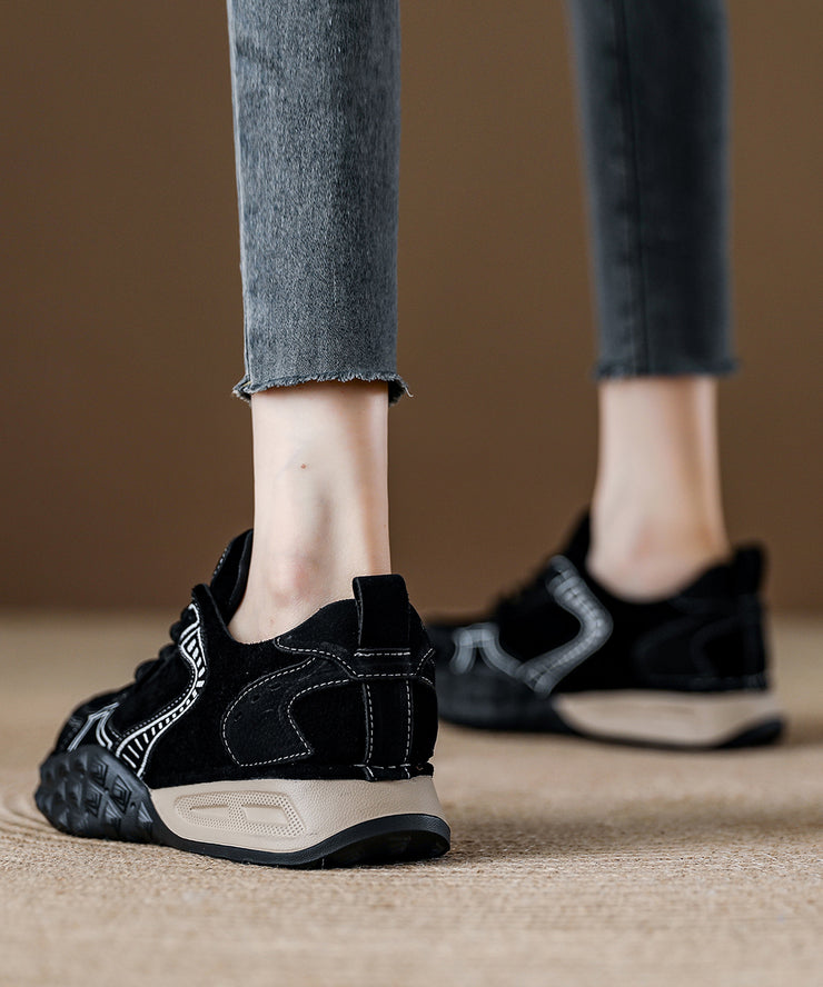 Casual Camel Suede Flat Shoes Splicing Lace Up