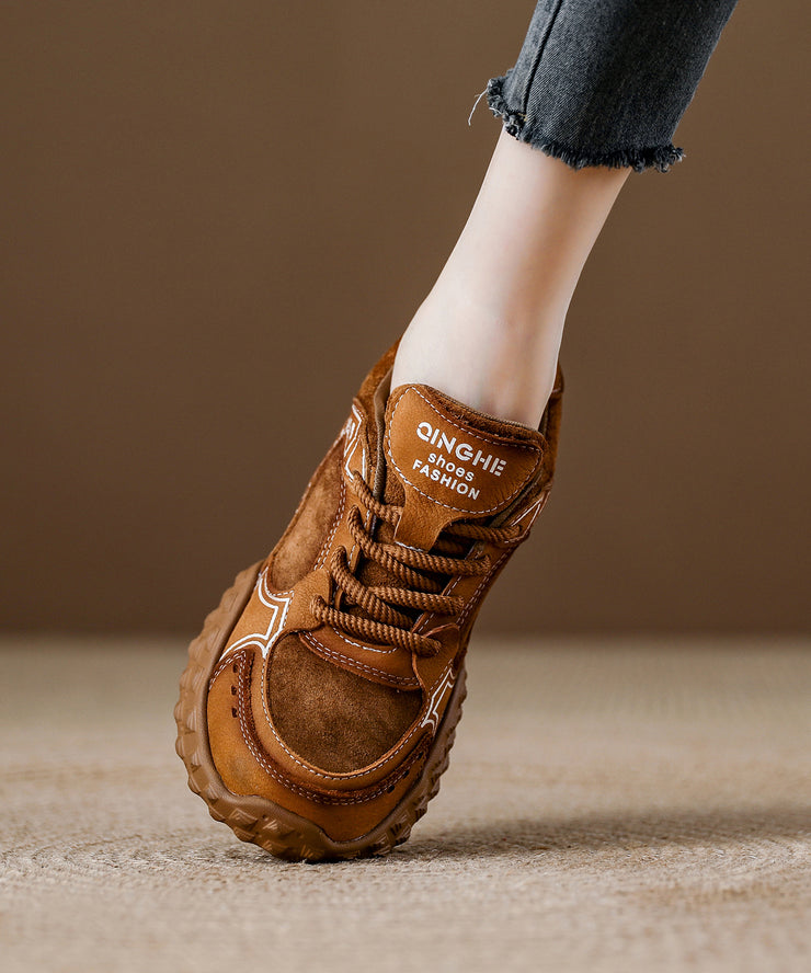 Casual Camel Suede Flat Shoes Splicing Lace Up