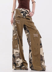 Casual Camouflage Pockets False Two Pieces Patchwork Denim Pants Fall