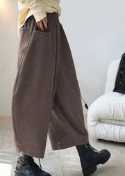 Casual Caramel Elastic Waist Pockets Harem Pants Spring