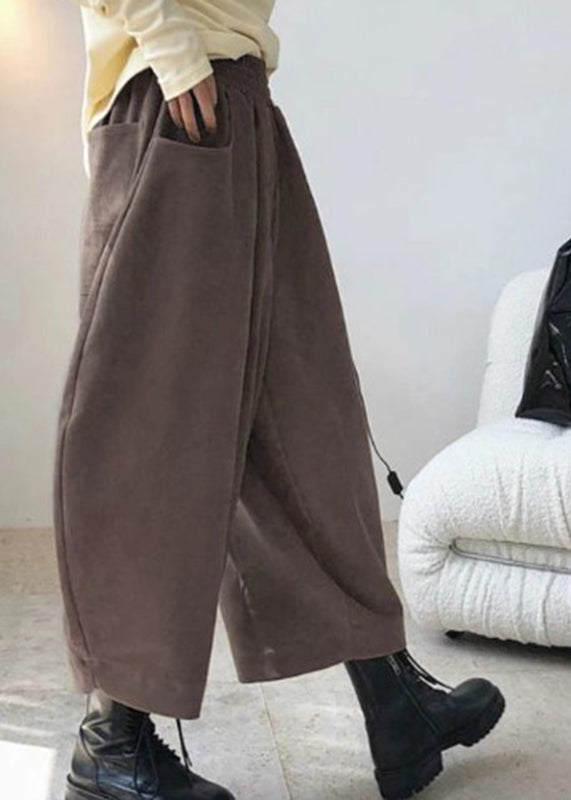 Casual Caramel Elastic Waist Pockets Harem Pants Spring