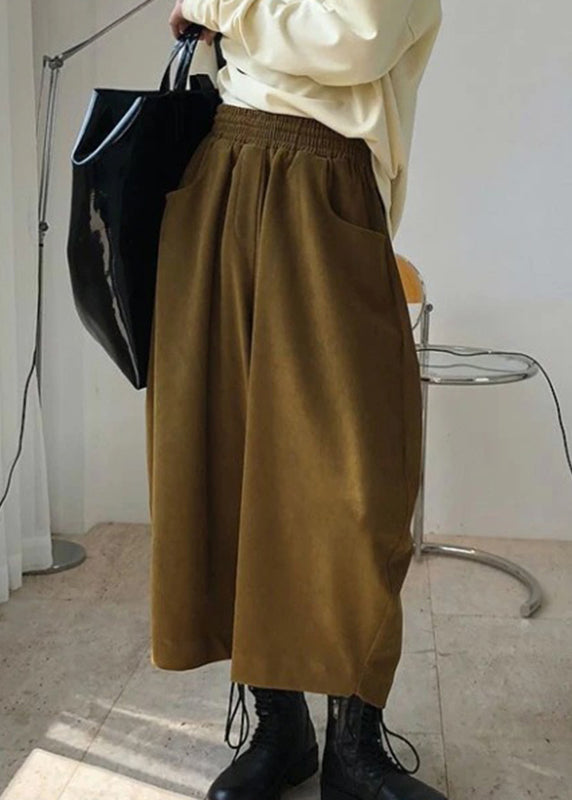 Casual Caramel Elastic Waist Pockets Harem Pants Spring