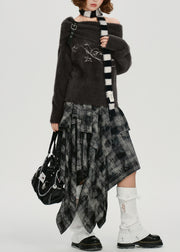 Casual Chocolate Cold Shoulder Print Faux Mink Knit Pullover Winter