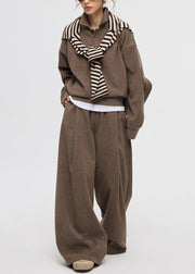 Casual Coffee Peter Pan Collar Button Cashmere Two Piece Set Winter