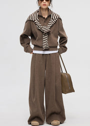 Casual Coffee Peter Pan Collar Button Cashmere Two Piece Set Winter