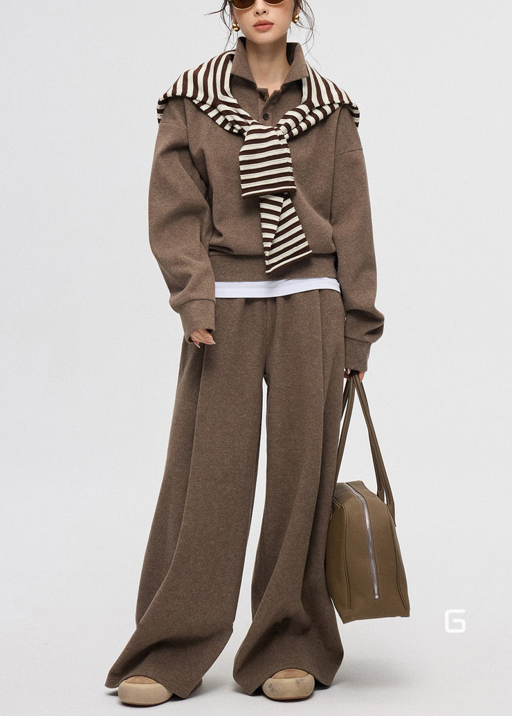 Casual Coffee Peter Pan Collar Button Cashmere Two Piece Set Winter