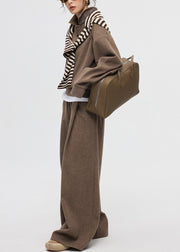 Casual Coffee Peter Pan Collar Button Cashmere Two Piece Set Winter