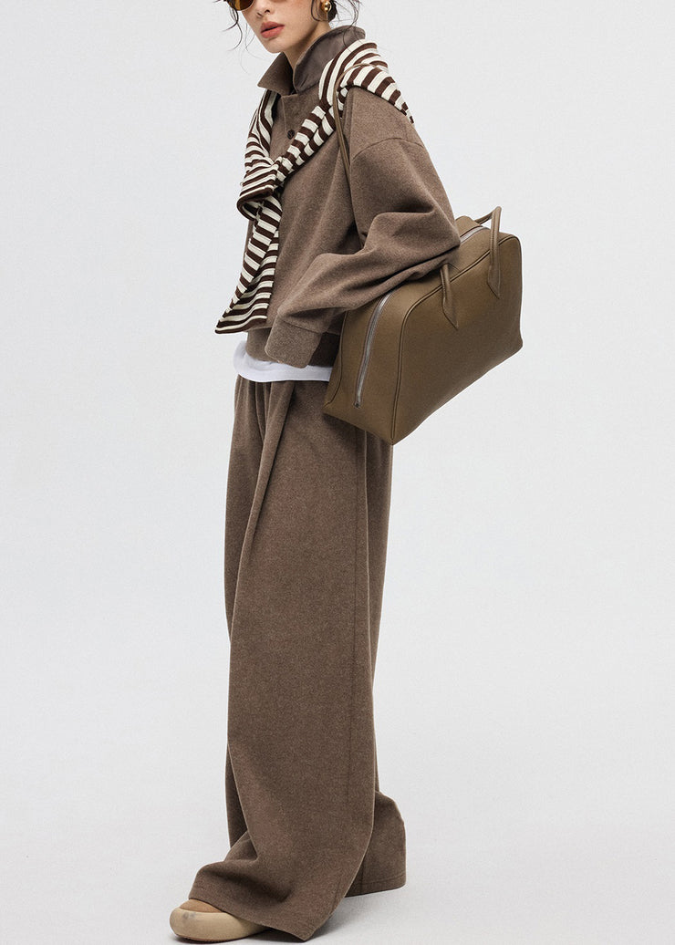 Casual Coffee Peter Pan Collar Button Cashmere Two Piece Set Winter