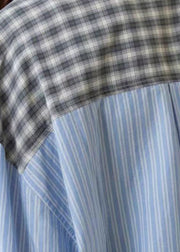 Casual Coffee Plaid Patchwork Cotton Pajamas Two Piece Suit Set Spring