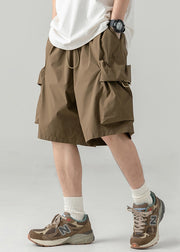 Casual Coffee Pockets Drawstring Cotton Men Shorts Summer