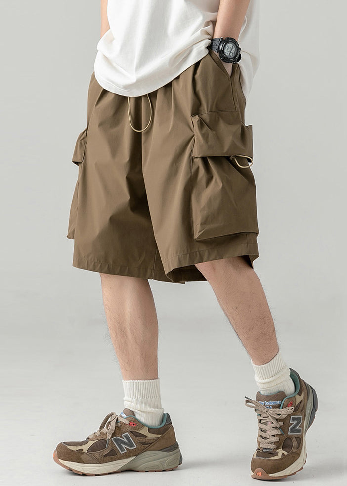 Casual Coffee Pockets Drawstring Cotton Men Shorts Summer