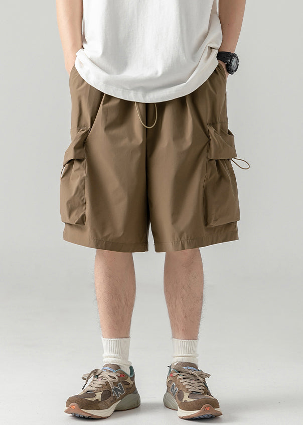 Casual Coffee Pockets Drawstring Cotton Men Shorts Summer