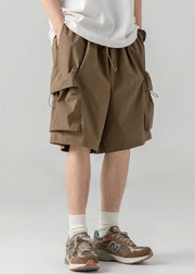 Casual Coffee Pockets Drawstring Cotton Men Shorts Summer