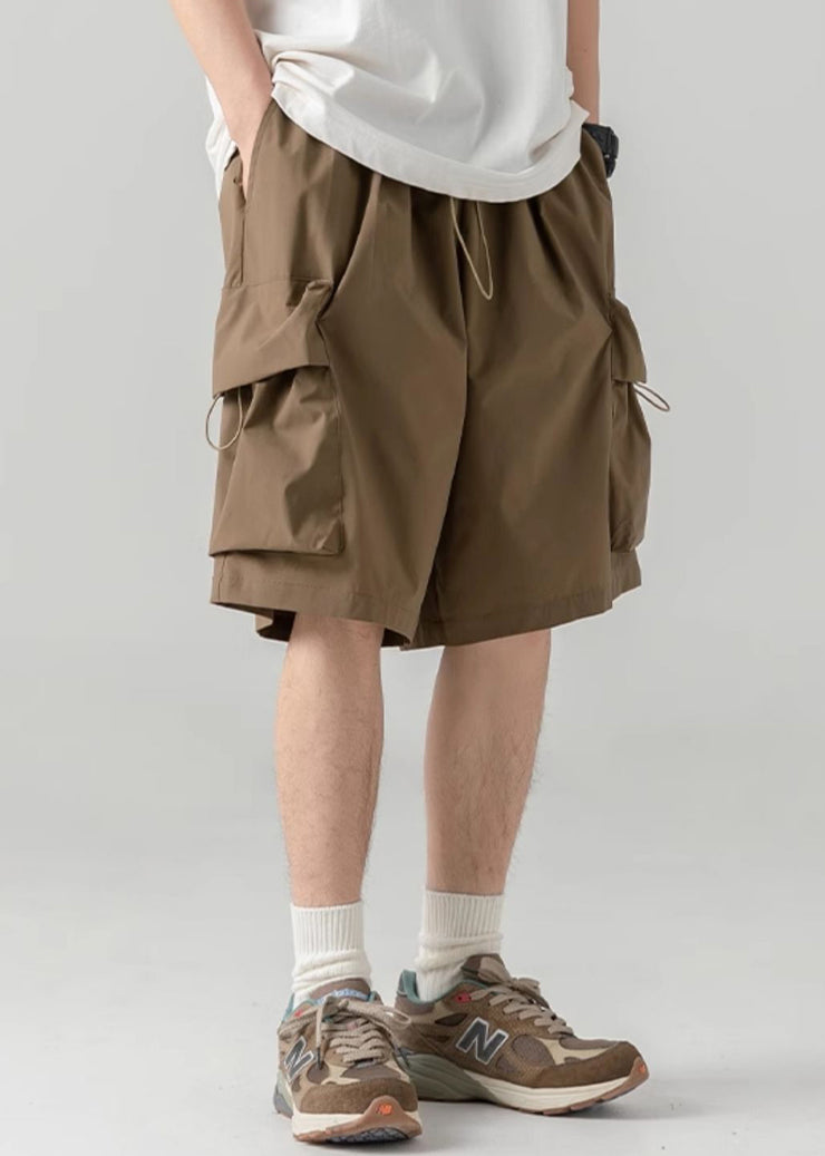 Casual Coffee Pockets Drawstring Cotton Men Shorts Summer