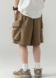 Casual Coffee Pockets Drawstring Cotton Men Shorts Summer