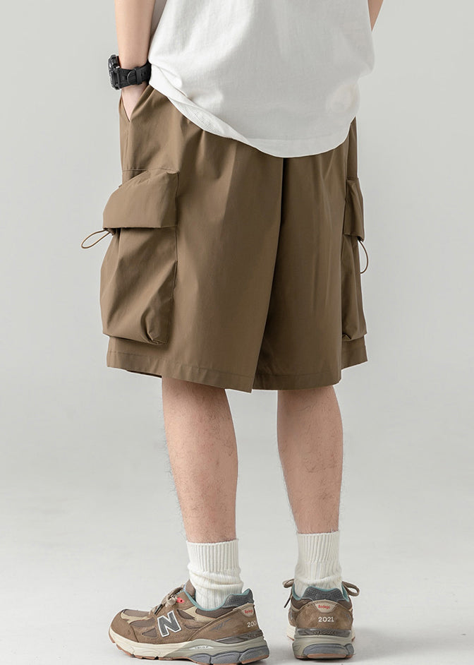 Casual Coffee Pockets Drawstring Cotton Men Shorts Summer