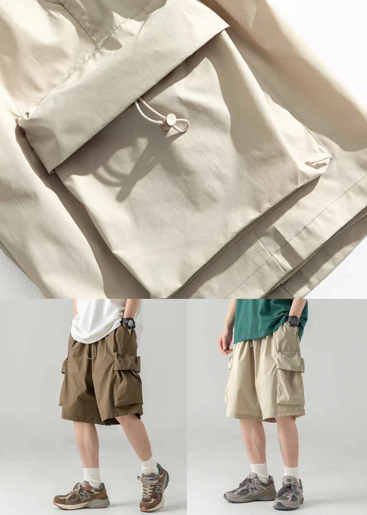 Casual Coffee Pockets Drawstring Cotton Men Shorts Summer
