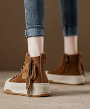 Casual Coffee Tassel Lace Up Splicing Suede Boots