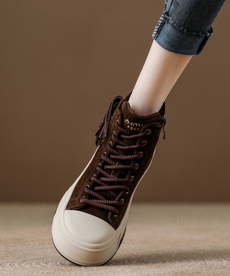 Casual Coffee Tassel Lace Up Splicing Suede Boots