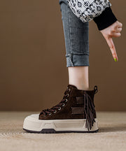 Casual Coffee Tassel Lace Up Splicing Suede Boots