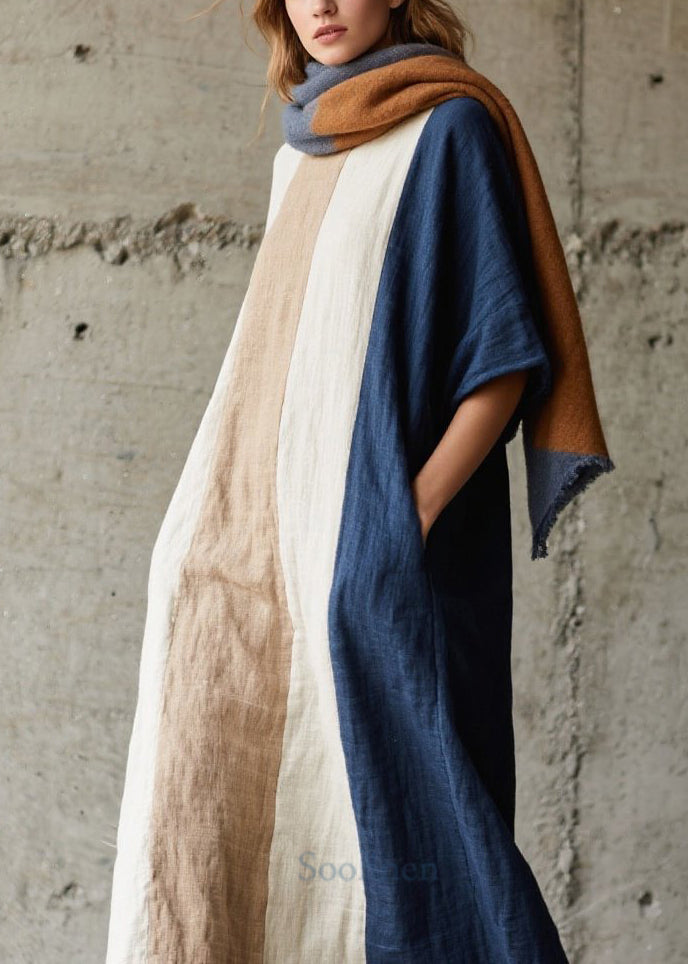 Casual Colorblock Fuzzy Fur Fluffy Patchwork Cotton Long Dresses Fall