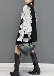 Casual Colorblock Peter Pan Collar Patchwork Ruffles Coat Spring