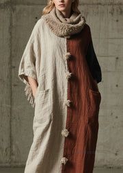 Casual Colorblock Pockets Patchwork Cotton Ankle Dress Fall