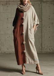Casual Colorblock Pockets Patchwork Cotton Ankle Dress Fall