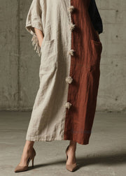 Casual Colorblock Pockets Patchwork Cotton Ankle Dress Fall