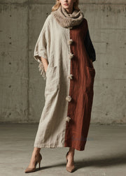 Casual Colorblock Pockets Patchwork Cotton Ankle Dress Fall