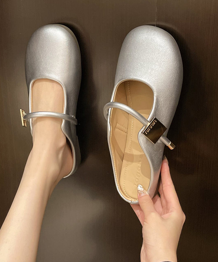 Casual Comfy Splicing Beige Faux Leather Slide Sandals