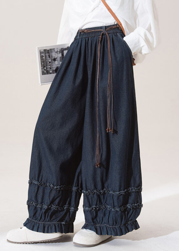Casual Dark Blue Dark Ruffled Pockets Lantern Jeans Fall