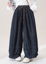 Casual Dark Blue Dark Ruffled Pockets Lantern Jeans Fall