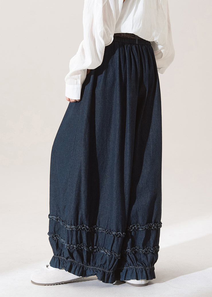 Casual Dark Blue Dark Ruffled Pockets Lantern Jeans Fall