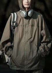 Casual Dark Gray Hooded Print Drawstring Men UPF 50+ Coat Summer