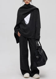 Casual Dark Gray U Neck Solid Cashmere Three Piece Set Winte