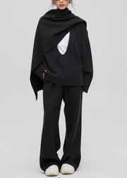 Casual Dark Gray U Neck Solid Cashmere Three Piece Set Winte