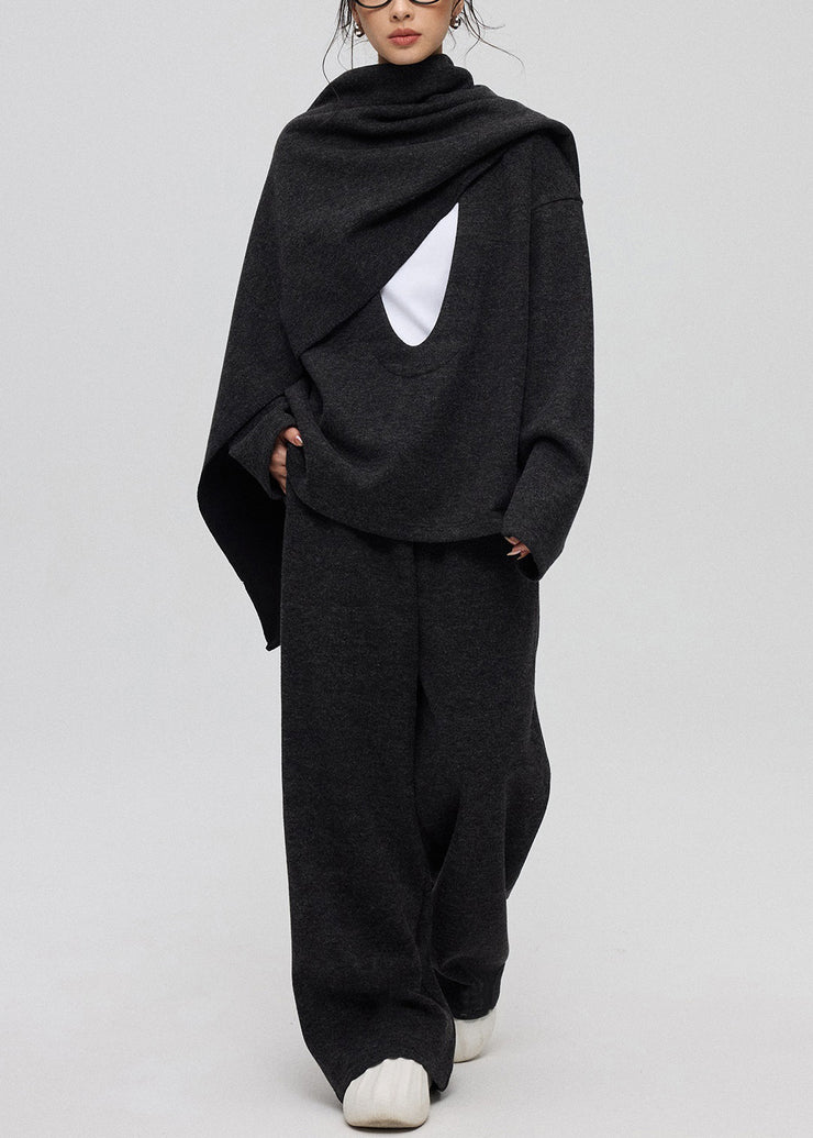 Casual Dark Gray U Neck Solid Cashmere Three Piece Set Winte