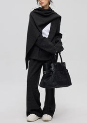 Casual Dark Gray U Neck Solid Cashmere Three Piece Set Winte