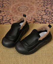 Casual Dark Green Platform Penny Loafers Faux Leather Fuzzy Wool Lined