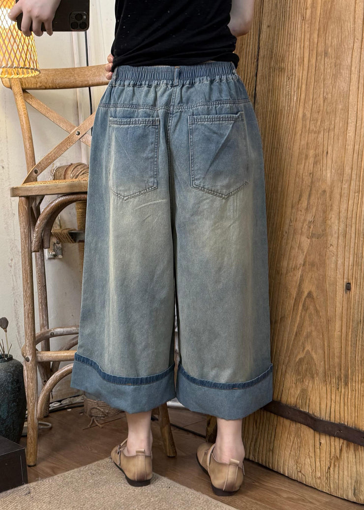 Casual Denim Blue Oversized Wide Leg Pants Summer