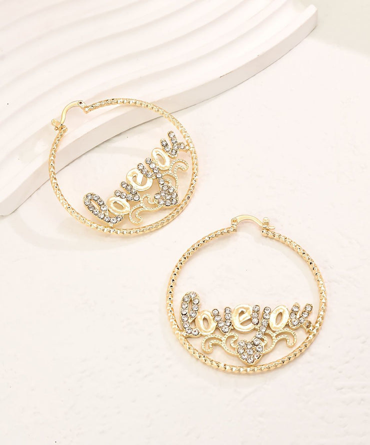 Casual Gold Ally Zircon Graphic Hoop Earrings