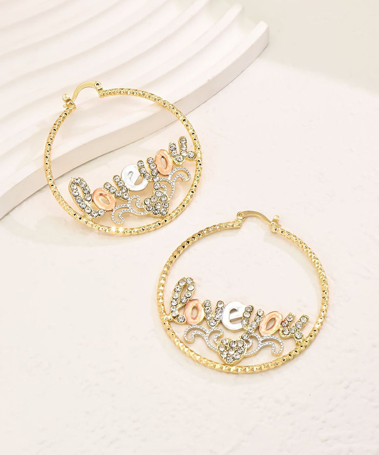 Casual Gold Ally Zircon Graphic Hoop Earrings