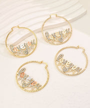 Casual Gold Ally Zircon Graphic Hoop Earrings