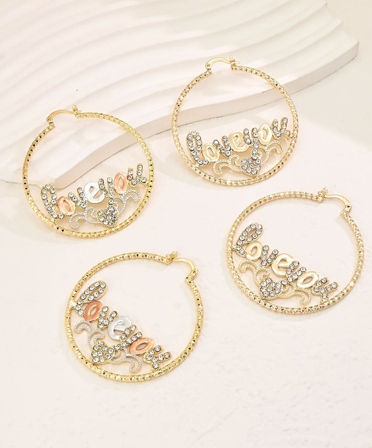 Casual Gold Ally Zircon Graphic Hoop Earrings