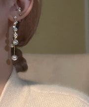 Casual Gold Copper Alloy Zircon Pearl Tassel Drop Earrings