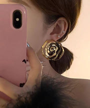 Casual Gold Copper Hollow Out Floral Hoop Earrings