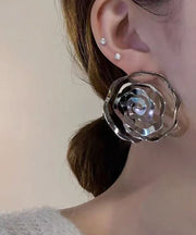 Casual Gold Copper Hollow Out Floral Hoop Earrings