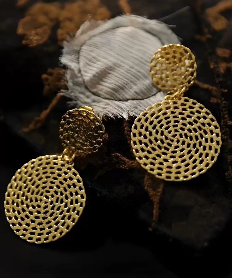 Casual Gold Copper Overgild Hollow Out Round Drop Earrings